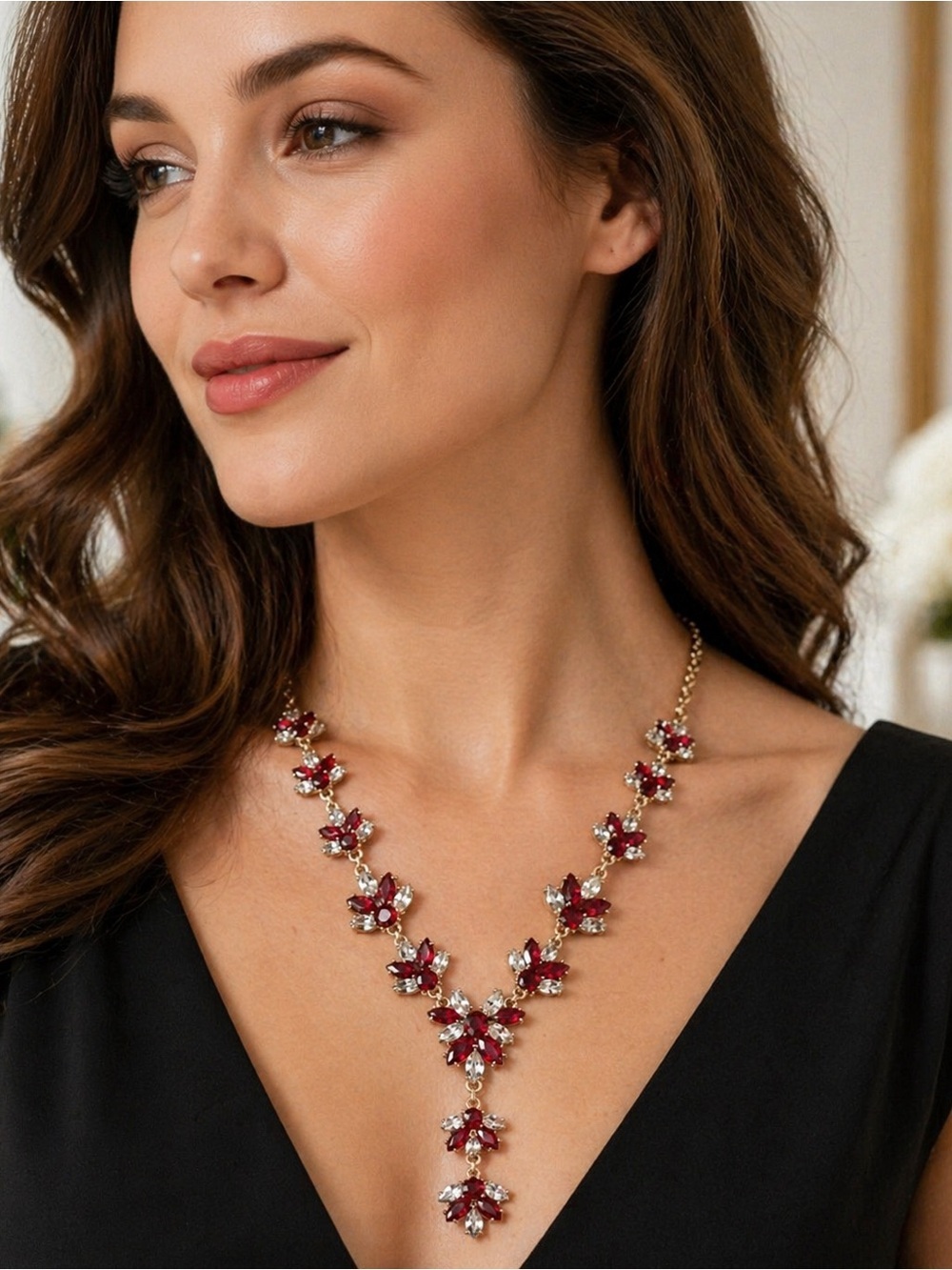 Charter Club Gold-Tone Necklace with Red Crystal Floral Drops
